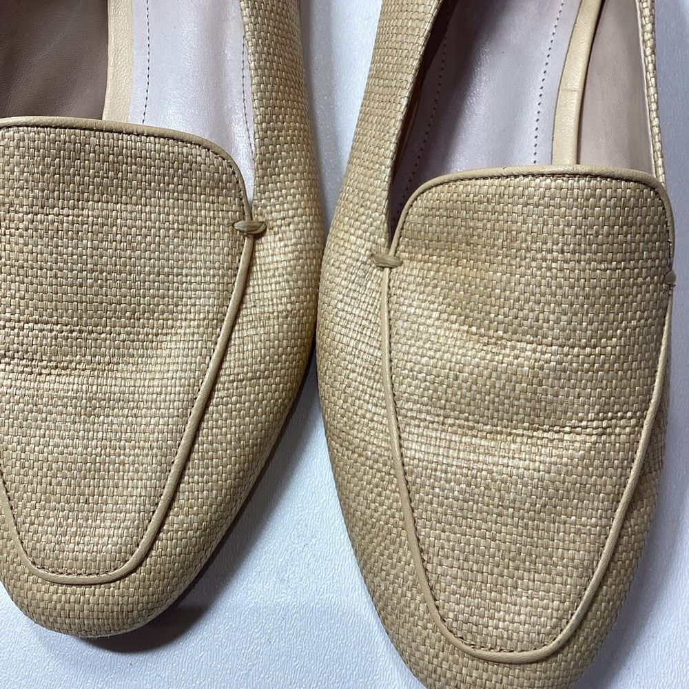Porte & Paire Beige Raffia Leather Trim Collapsible Loafers Women's Size EU 37 - Picture 9 of 14